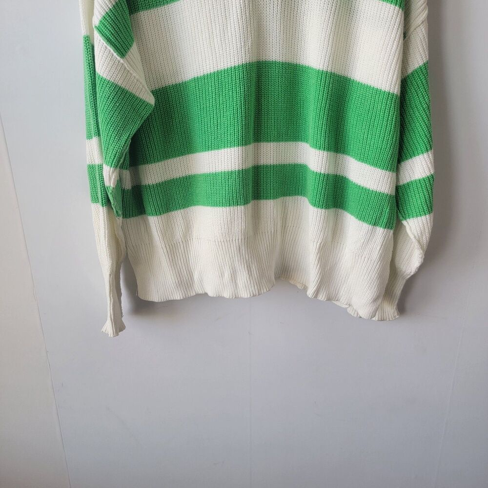 Aerie Womens Oversized Beyond Quarter Zip Sweater size M Polo Green Stripe - Picture 4 of 7